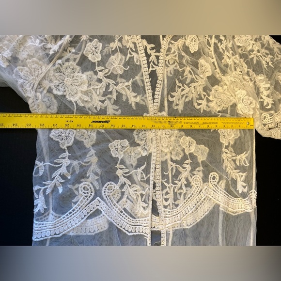 Sheer Off White Lace Kimono cardigan cover up dress Sz-L/XL. AA13 - Picture 7 of 9